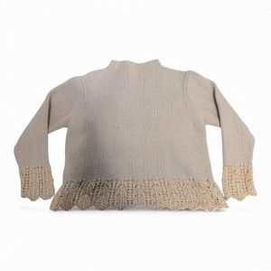 Susan Bristol Ivory Knit Cowl Sweater with Lace Trim -‎ L